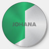Green and silver split screen geometric design wireless charger  (Front)