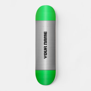 Green and Silver Stainless Steel Metal Skateboard