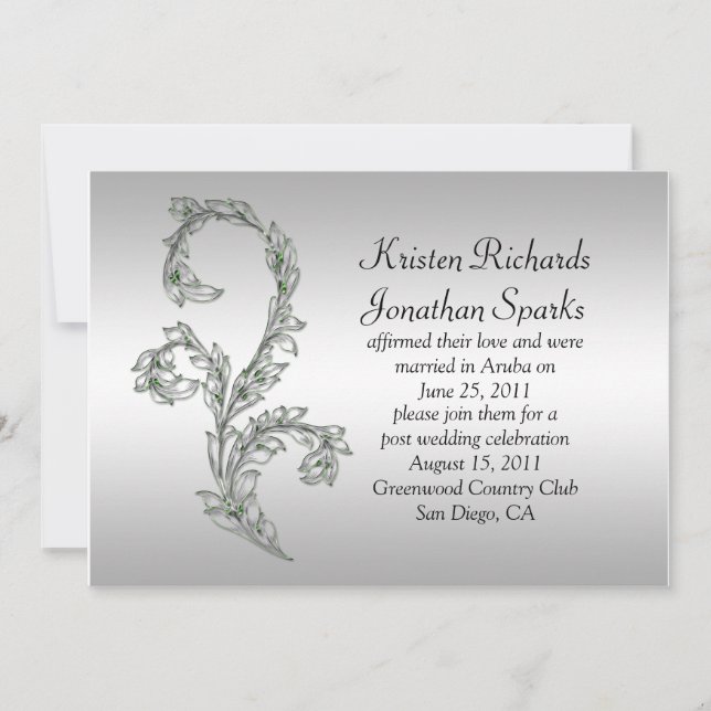 Green and Silver Swirls Post Wedding Celebration Invitation (Front)