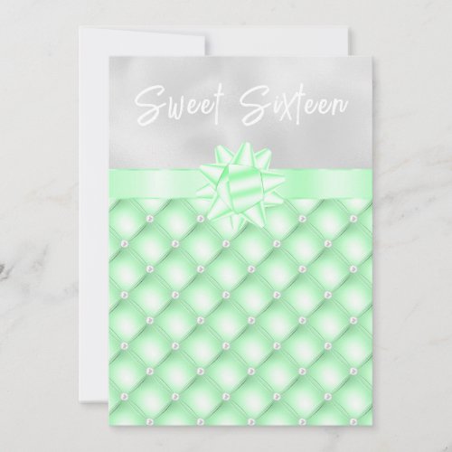 Green and Silver Tufted Pearls Sweet Sixteen Invitation