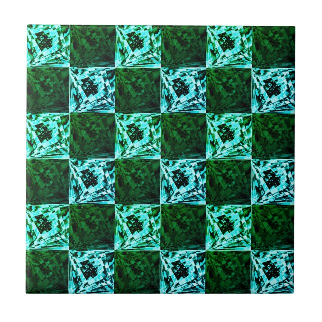 Green and sky blue chess or cyan, with rectangle ceramic tile (Front)