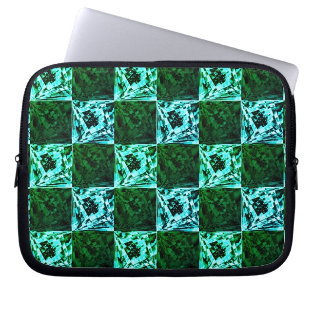 Green and sky blue chess or cyan, with rectangle laptop sleeve (Front)