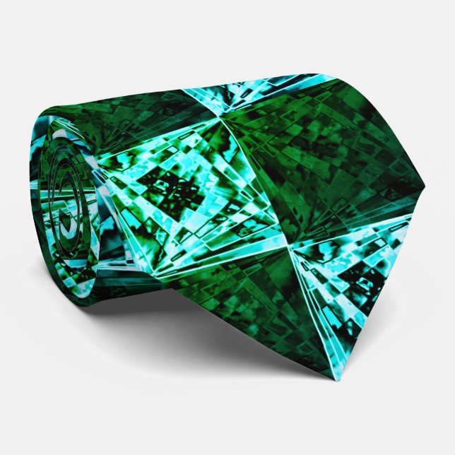 Green and sky blue chess or cyan, with rectangle neck tie (Rolled)
