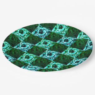 Green and sky blue chess or cyan, with rectangle paper plates