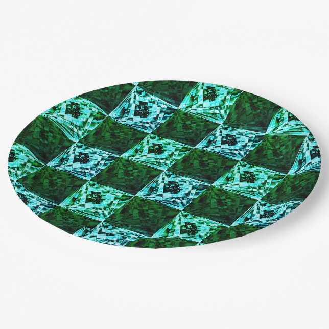 Green and sky blue chess or cyan, with rectangle paper plates (Angled)