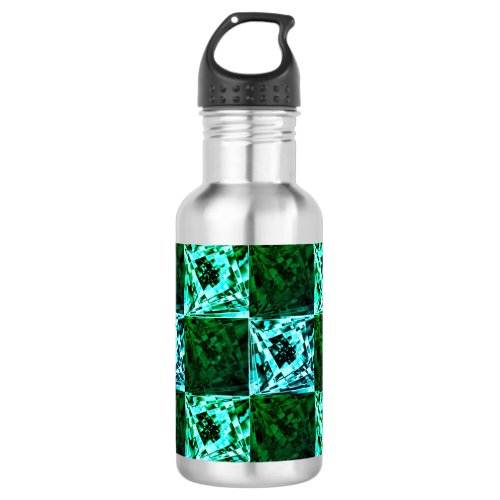 Green and sky blue chess or cyan with rectangle stainless steel water bottle