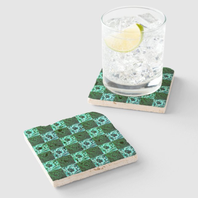 Green and sky blue chess or cyan, with rectangle stone coaster (Side)