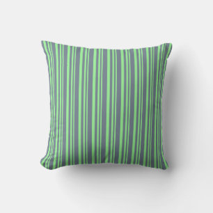 Green and Slate Gray Colored Stripes Pattern Throw Pillow