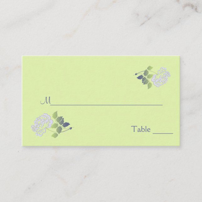 Green and Smoky Blue Floral Place Cards (Front)