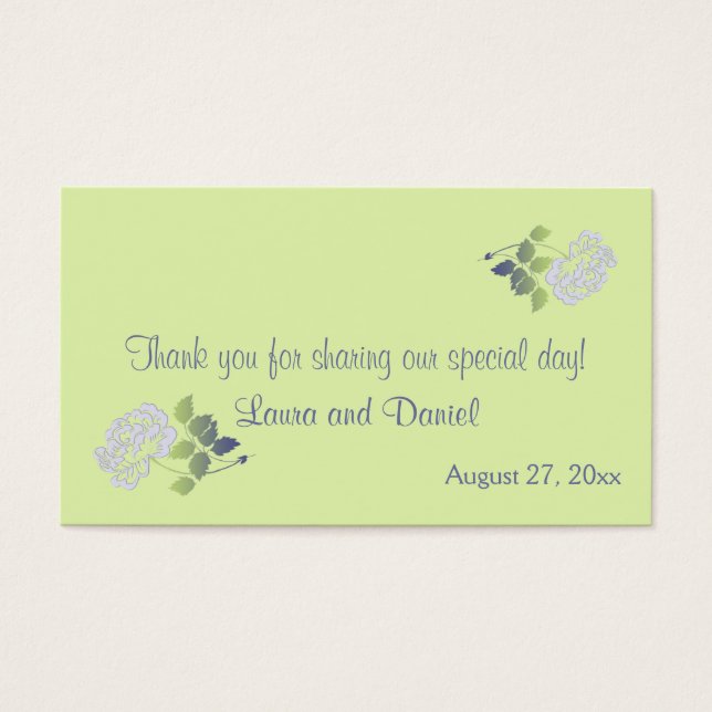 Green and Smoky Blue Floral Wedding Favor Tag (Front)
