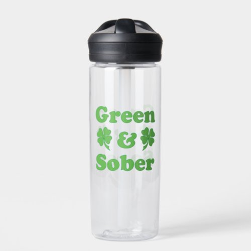 Green and Sober St Patricks Day Sobrietiy Water Bottle