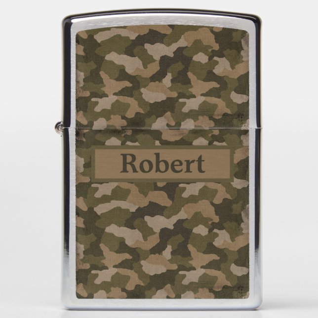 Green and Tan Camouflage Personalized Zippo Lighter (Front)