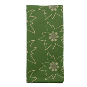 Green and Tan Edelweiss Outline Pattern  Cloth Napkin