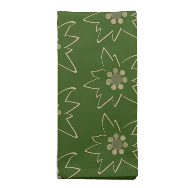 Green and Tan Edelweiss Outline Pattern  Cloth Napkin (Folded)