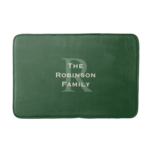 Green and Tan Family Name Classic Monogrammed  Bath Mat (Front)
