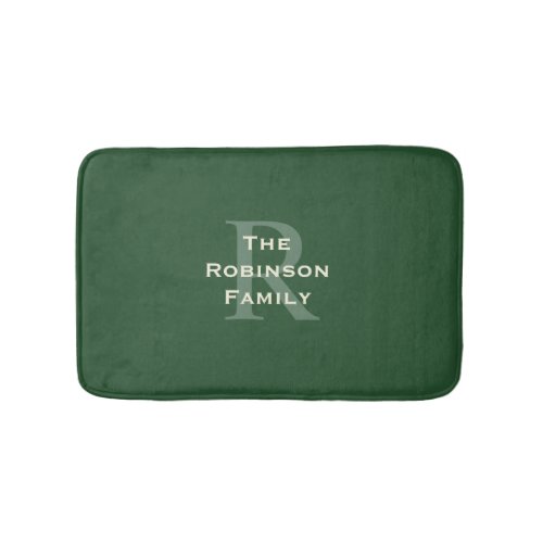 Green and Tan Family Name Classic Monogrammed  Bath Mat