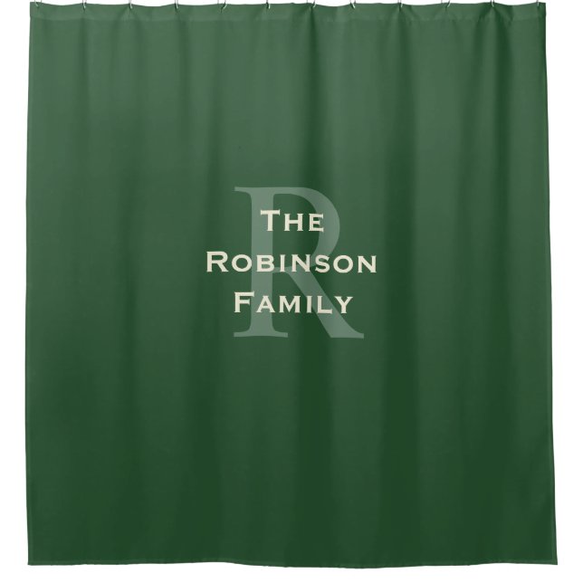 Green and Tan Family Name Monogrammed  Shower Curtain (Front)