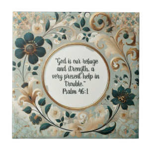 Green and Tan Frame Bible Verses Ceramic Tile