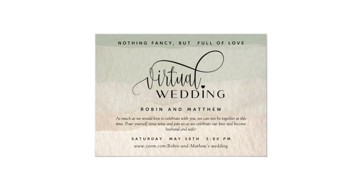 Green And Tan Watercolor Online Virtual Wedding Invitation Zazzle Com