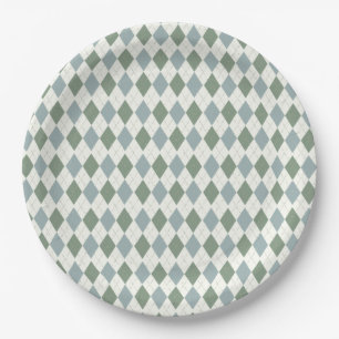 Green and Taupe Argyle Pattern-Elegant Versatile Paper Plates