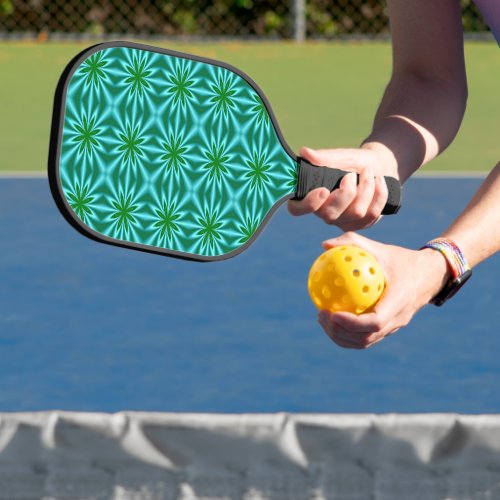 Green And Teal Abstract Floral Pattern Pickleball Paddle