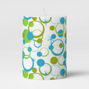 Green and teal circles pillar candle