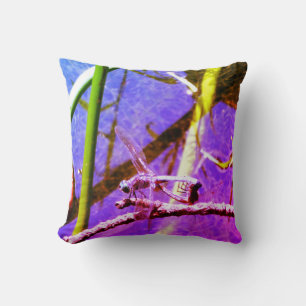 green and teal dragonfly, rainbow pillow