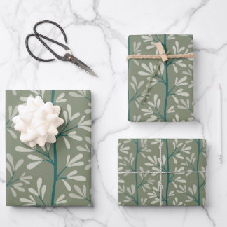 Green and Teal Garden Stems Modern Botanical Wrapping Paper Sheets