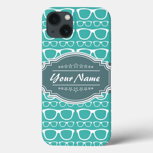 Green and Teal Geek Glasses Personalized Case-Mate iPhone Case (Back)