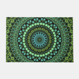 Green and Teal Kaleidoscope Mandala Pattern Doormat