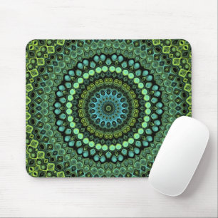 Green and Teal Kaleidoscope Mandala Pattern Mouse Pad