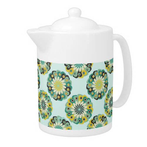 Green and Teal Modern Geometric Flower Pattern Teapot