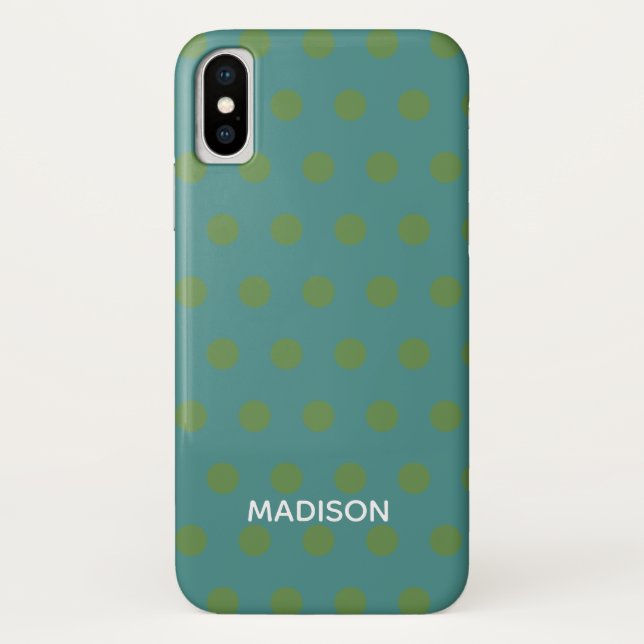 Green and Teal polka dot  Personalized Name Case-Mate iPhone Case (Back)
