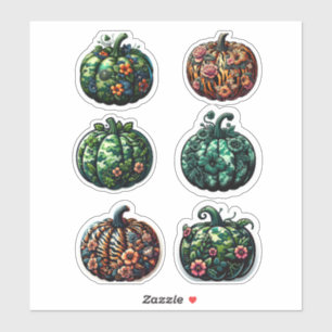 Green and Tiger Print Pumpkins with Flowers Sticker