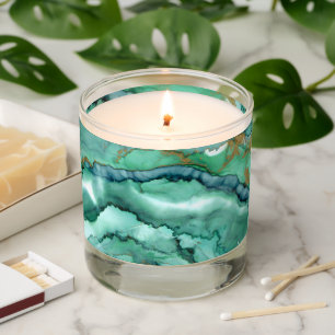 Green and Turquoise Abstract Watercolor Marble Scented Candle