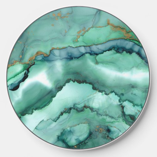 Green and Turquoise Abstract Watercolor Marble   Wireless Charger