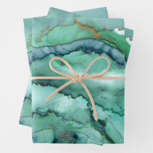 Green and Turquoise Abstract Watercolor Marble  Wrapping Paper Sheets