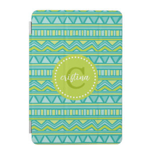 Green and Turquoise Aztec Chevron Custom Monogram iPad Mini Cover