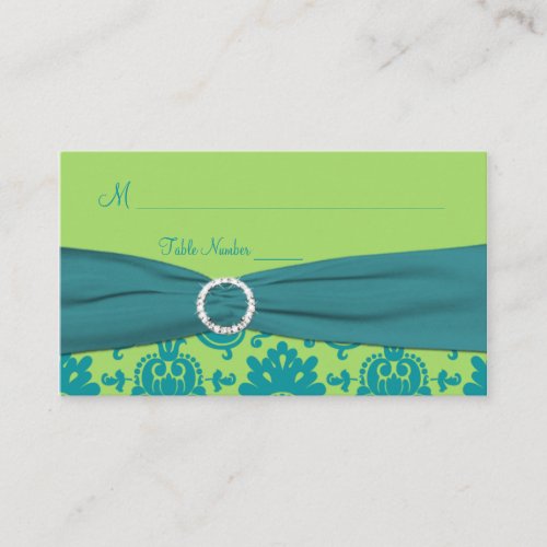 Green and Turquoise Damask Place Card Business Card Template