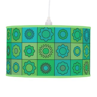Green and Turquoise Hippie Flower Pattern Hanging Lamp