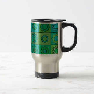 Green and Turquoise Hippie Flower Pattern Travel Mug
