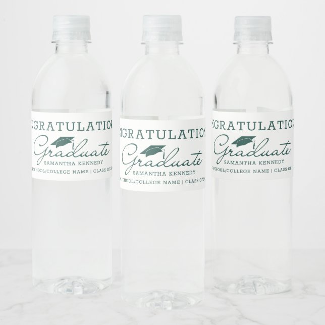 Green And White 2025 Graduate Graduation Party  Water Bottle Label (Bottles)