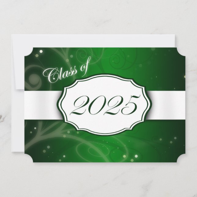 Green and White 2025 Graduation Invitations (Front)
