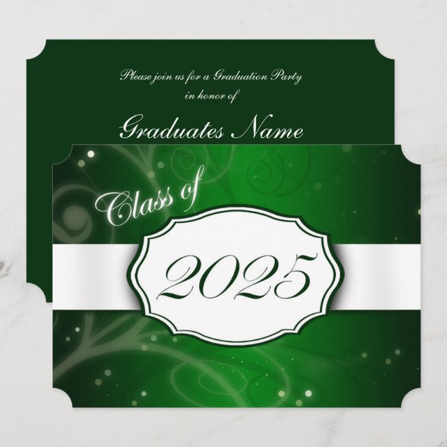 Green and White 2025 Graduation Party Invitation (Front/Back)