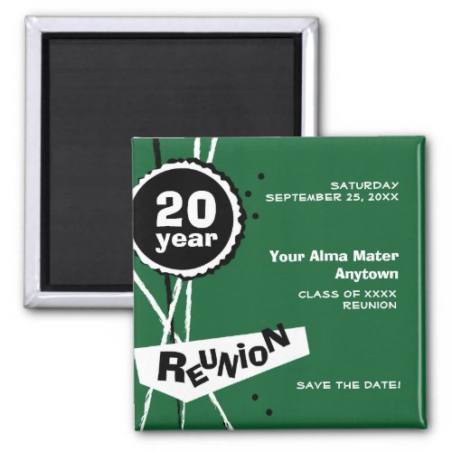Green and White 20 Year Class Reunion Magnet