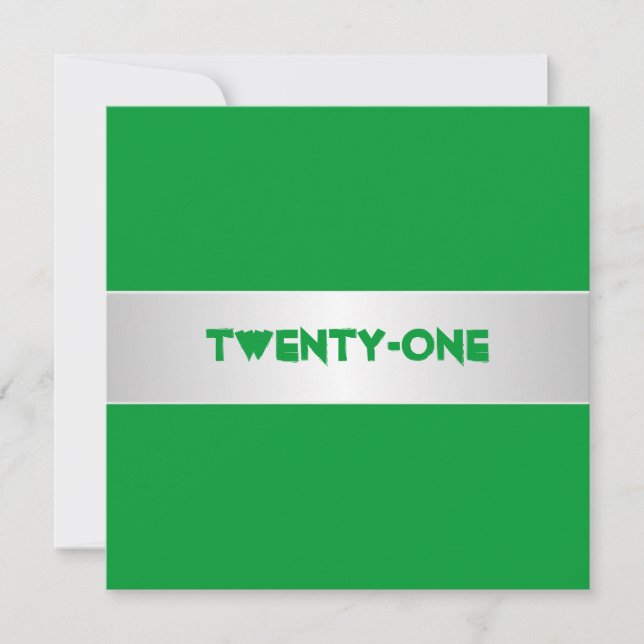 Green and White 21st Birthday Party Invitation (Front)