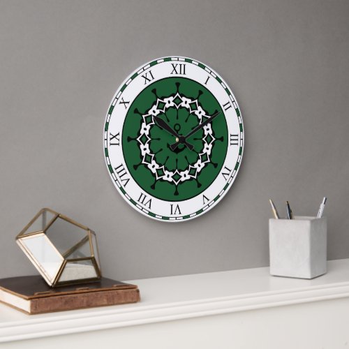 Green and White Abstract Nautical Anchor Large Clock