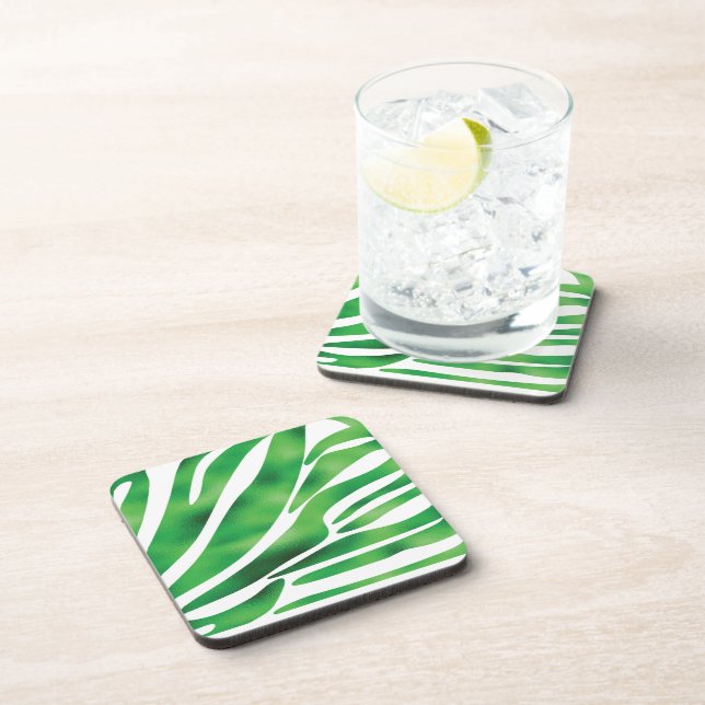 Green and White Abstract Stripes  Beverage Coaster (Right Side)
