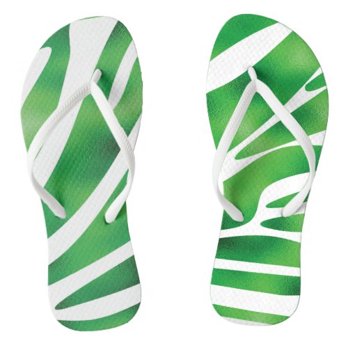 Green and White Abstract Stripes  Flip Flops