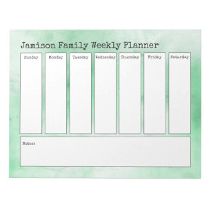 Green and White Abstract Watercolor Weekly Planner Notepad